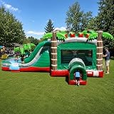 TentandTable Mega Tropical Red Marble Single Lane Water Slide & Bounce House Combo | 32-Foot Long x 16-Foot Wide x 15.5-Foot Tall | Wet/Dry Commercial Grade Inflatable | Includes: Blower and Stakes